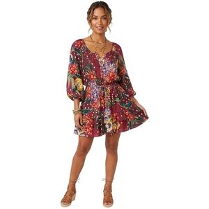 Gypsy Love Burgundy Floral Boho Smocked Mini Dress XL